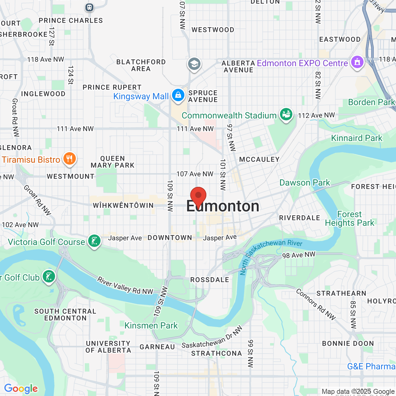 Google map image of our location in 10345 105 St NW Edmonton, AB